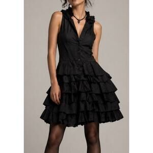 BCBGMaxAzria Tiered Ruffle Dress Small Petite Black Gothic Coquette Steampunk